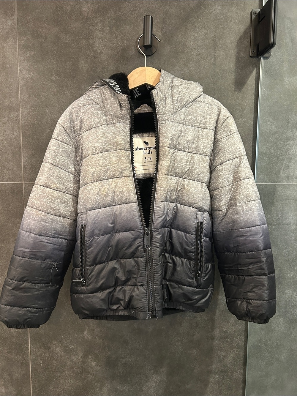abercrombie kids Grey Ombre Hooded Puffer Jacket